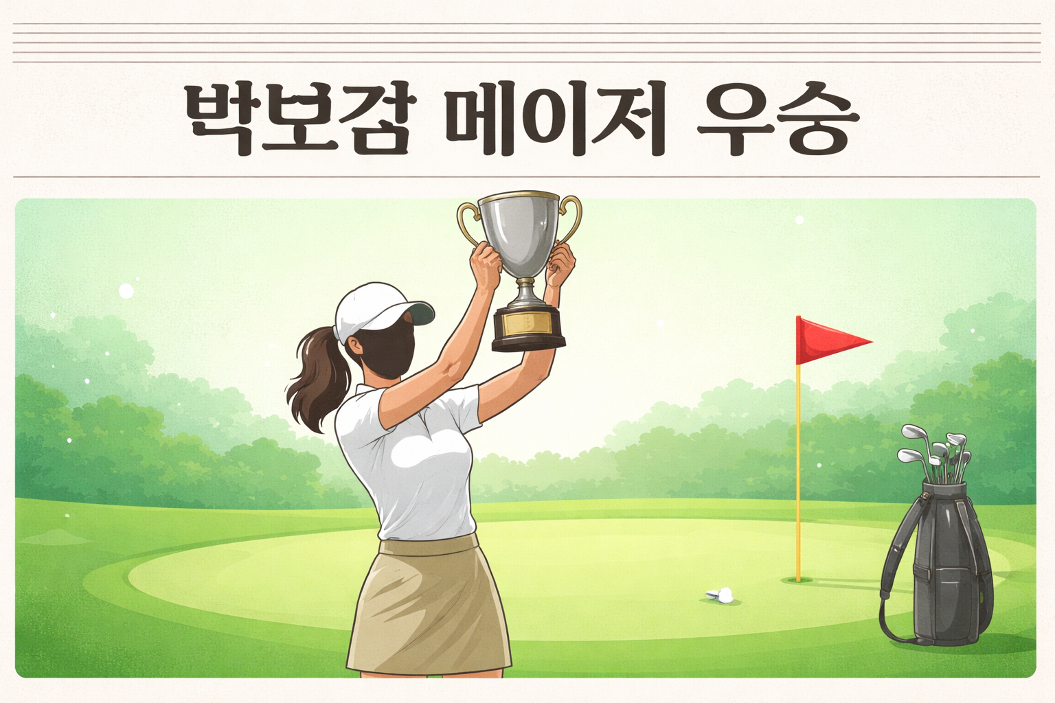 KLPGA KB금융 골든라이프 챔피언십 우승으로 트로피를 들어 올리는 박보겸의 모습