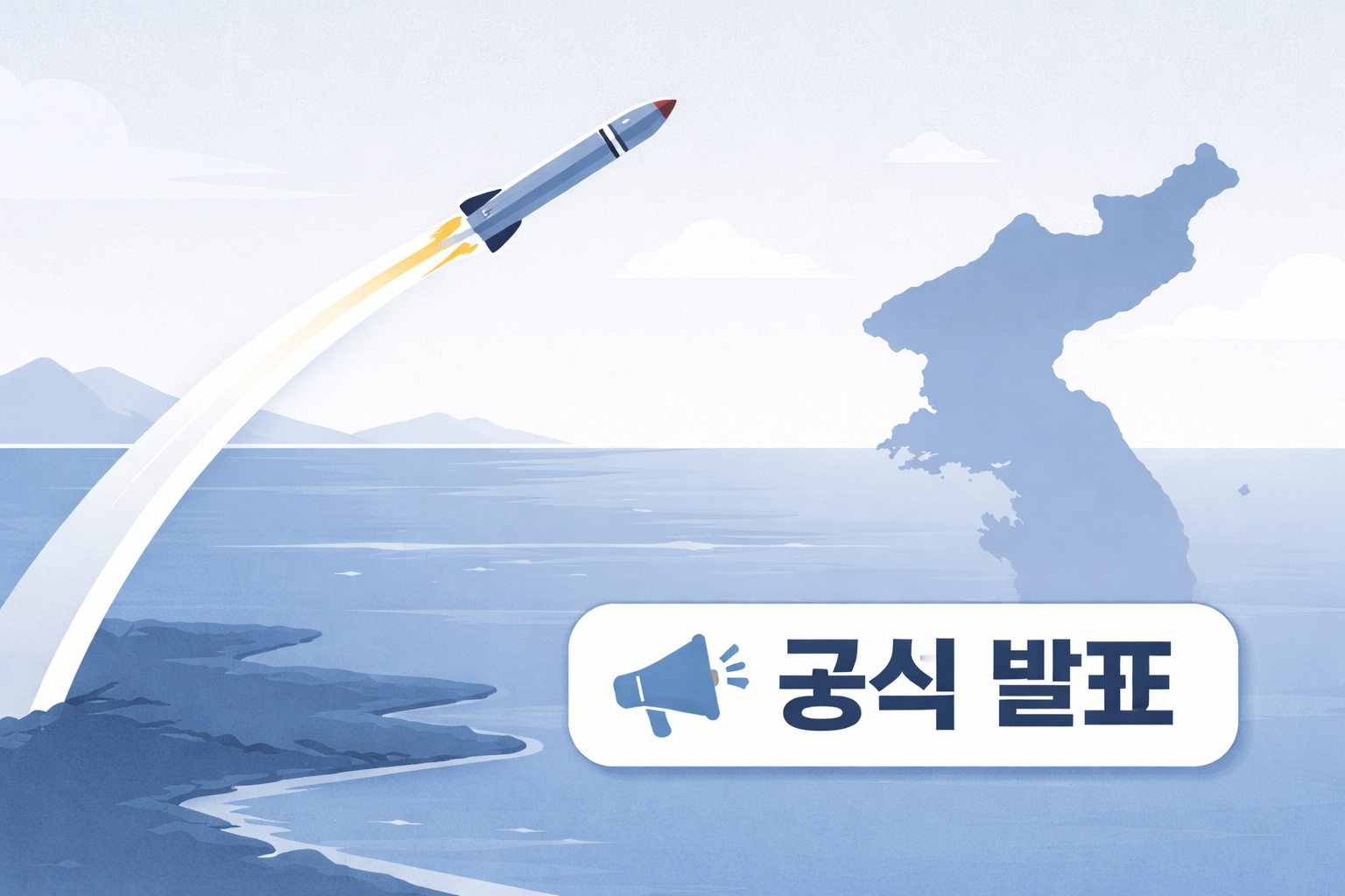 동해상 방향을 배경으로 북한 미상 발사체 발사 상황을 설명하는 뉴스용 대표 이미지