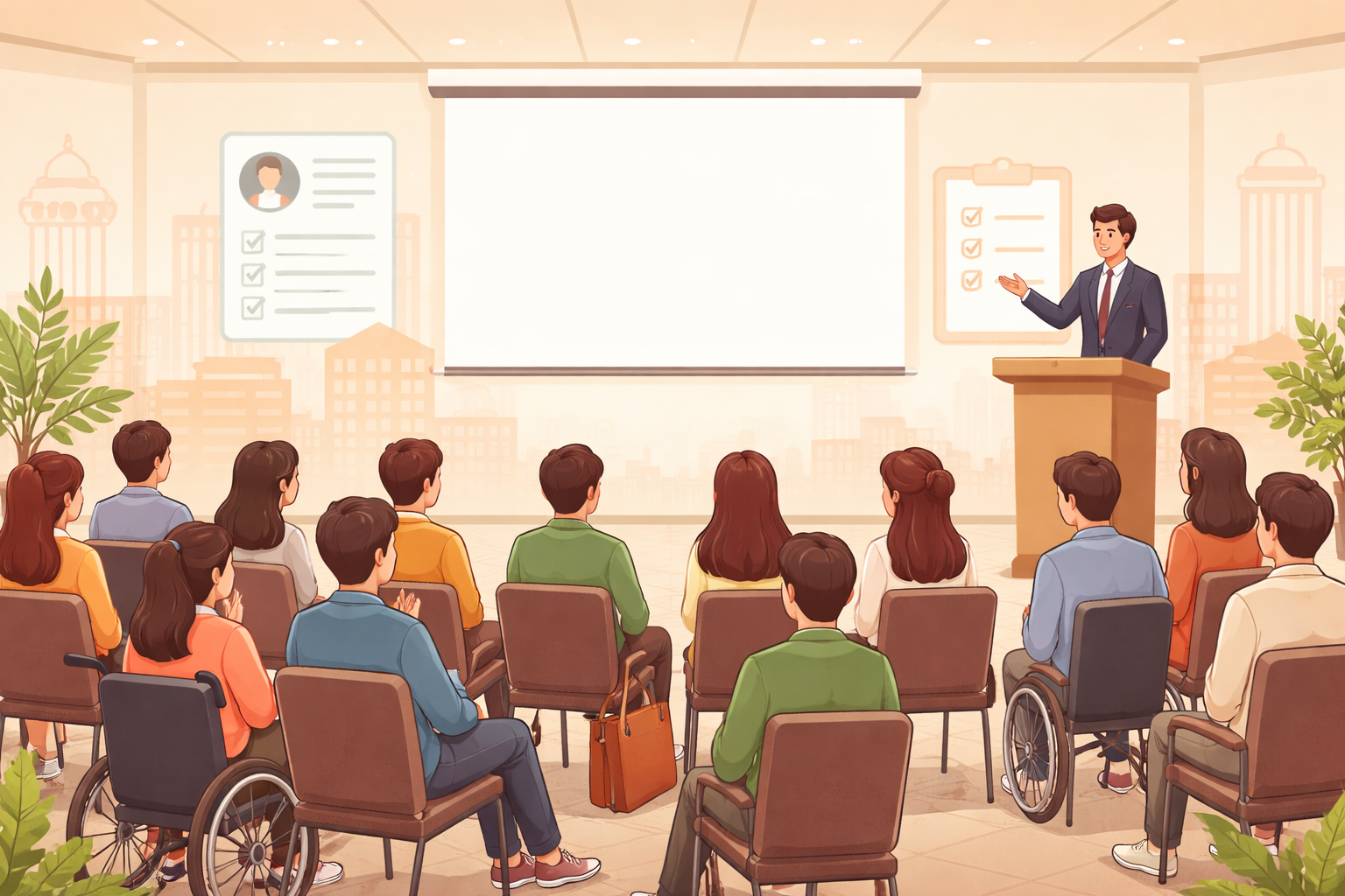 고려대학교에서 열린 금융권 취업 콘서트 안내 포스터를 보는 청년과 장애대학생