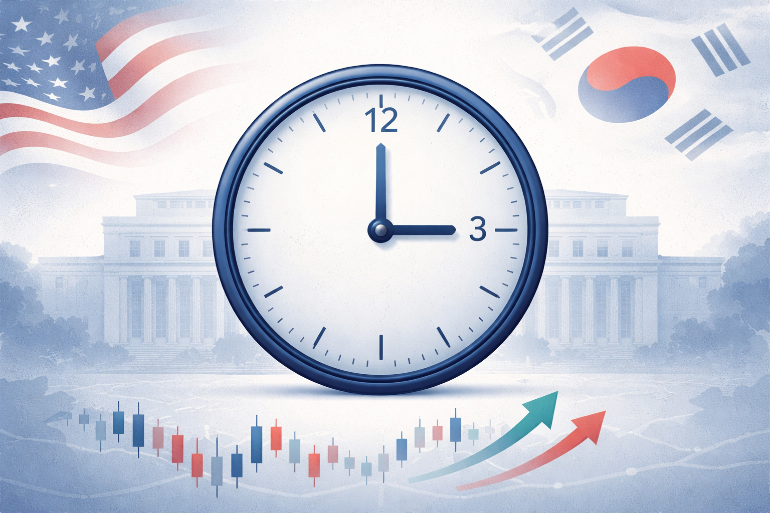 새벽 시간대 미국 금리 발표를 확인하며 한국 증시 반응을 살피는 투자자용 대표 이미지